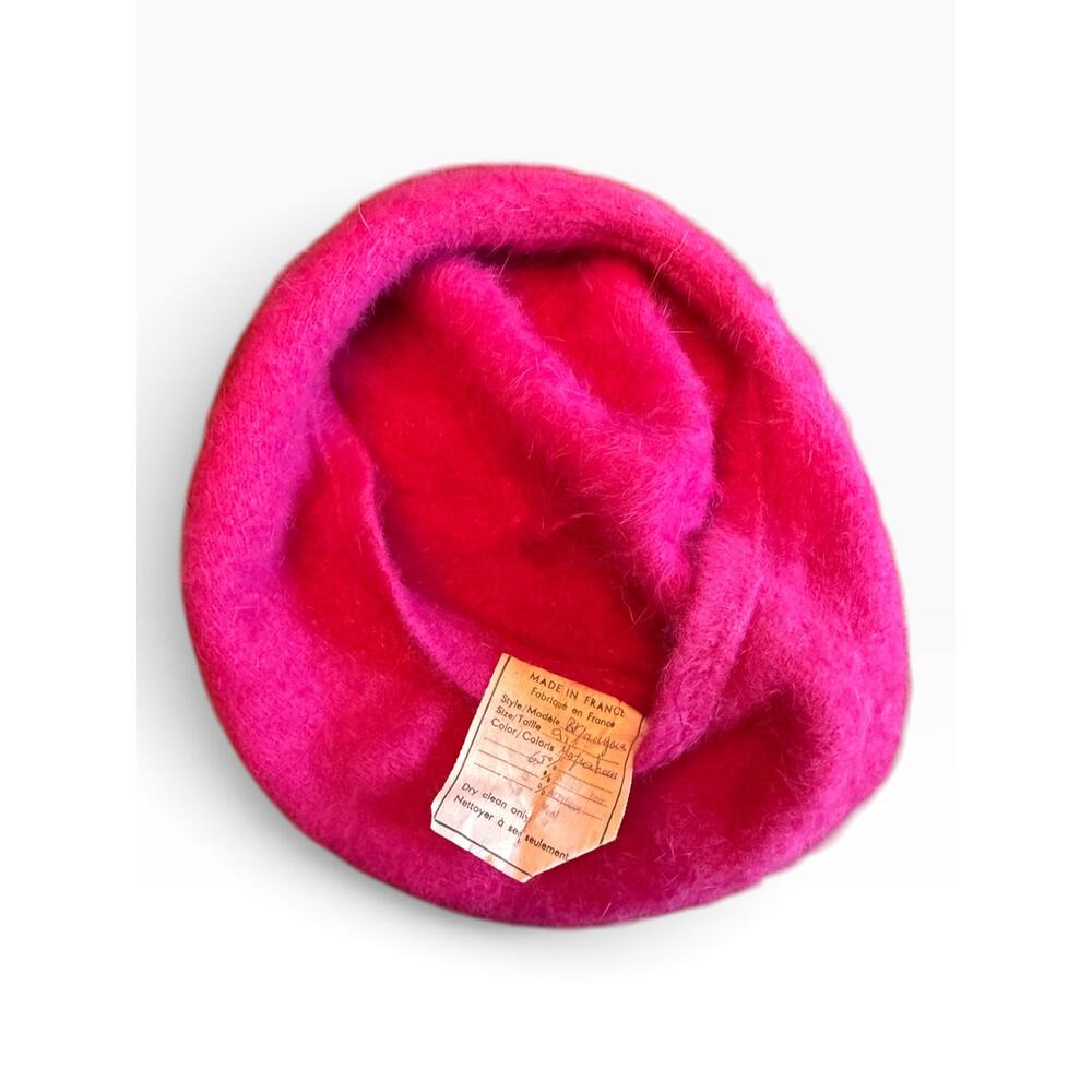 Vintage Made in France Hot Pink Fuzzy Beret - Picture 4 of 5